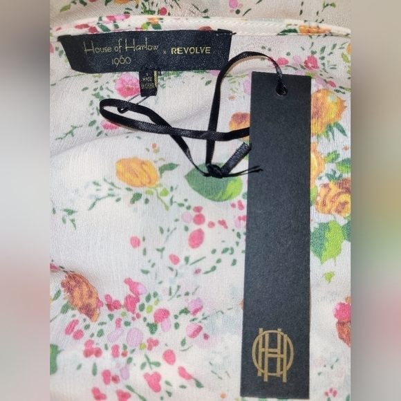 Revolve x House of Harlow 1960 Maeve Midi Floral Top Puff Sleeves Leg Slit S - Picture 15 of 16